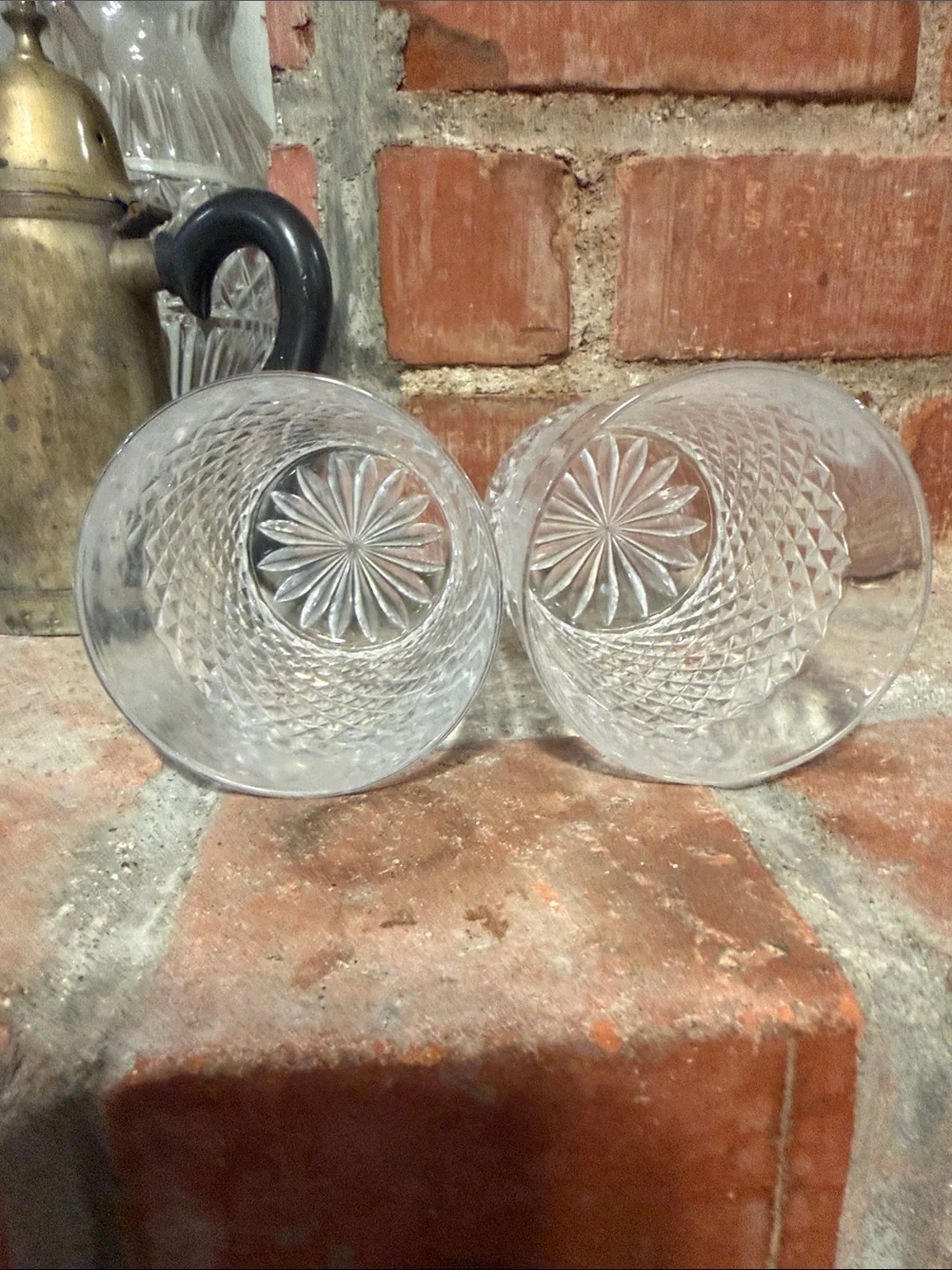 Vintage Classic Clear Cut Glass Rocks Glass Tumblers - Pair